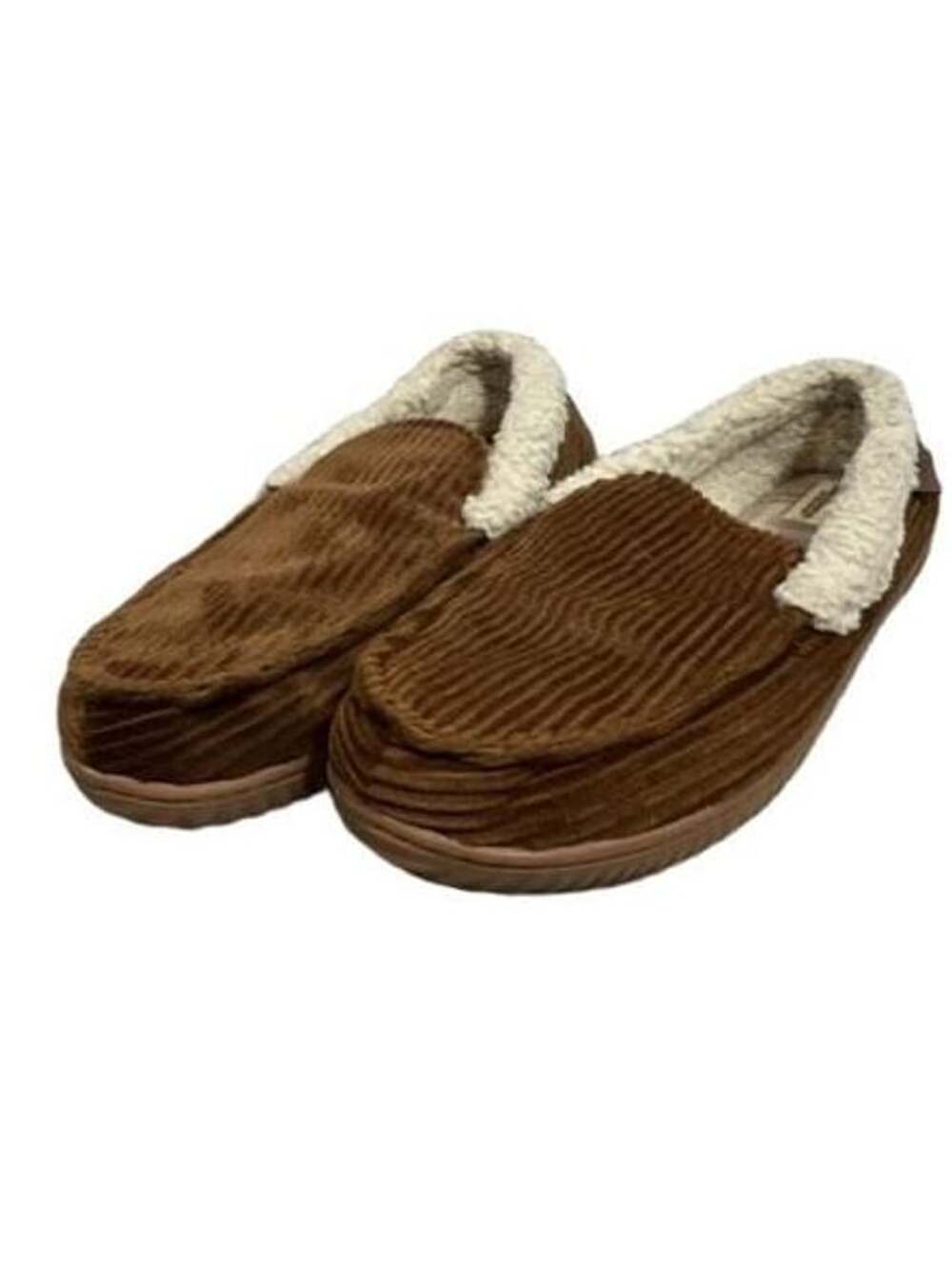 Dearfoams Corduroy Moccasin Slippers Size 9-10 Brown Faux Fur